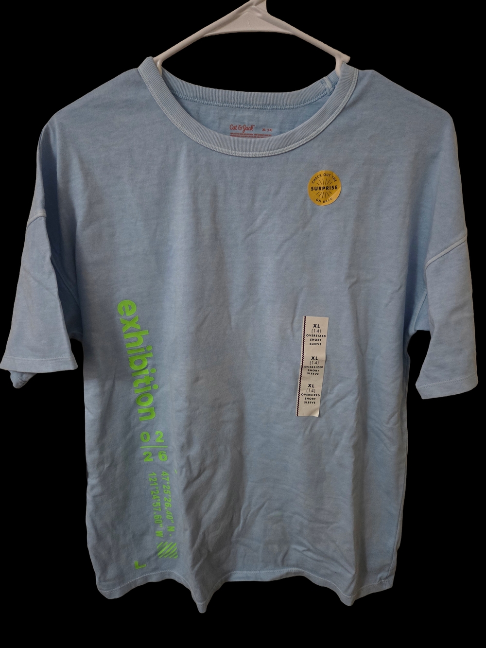 Cat & Jack Light Blue Short Sleeve Tee with Neon Green Graphic